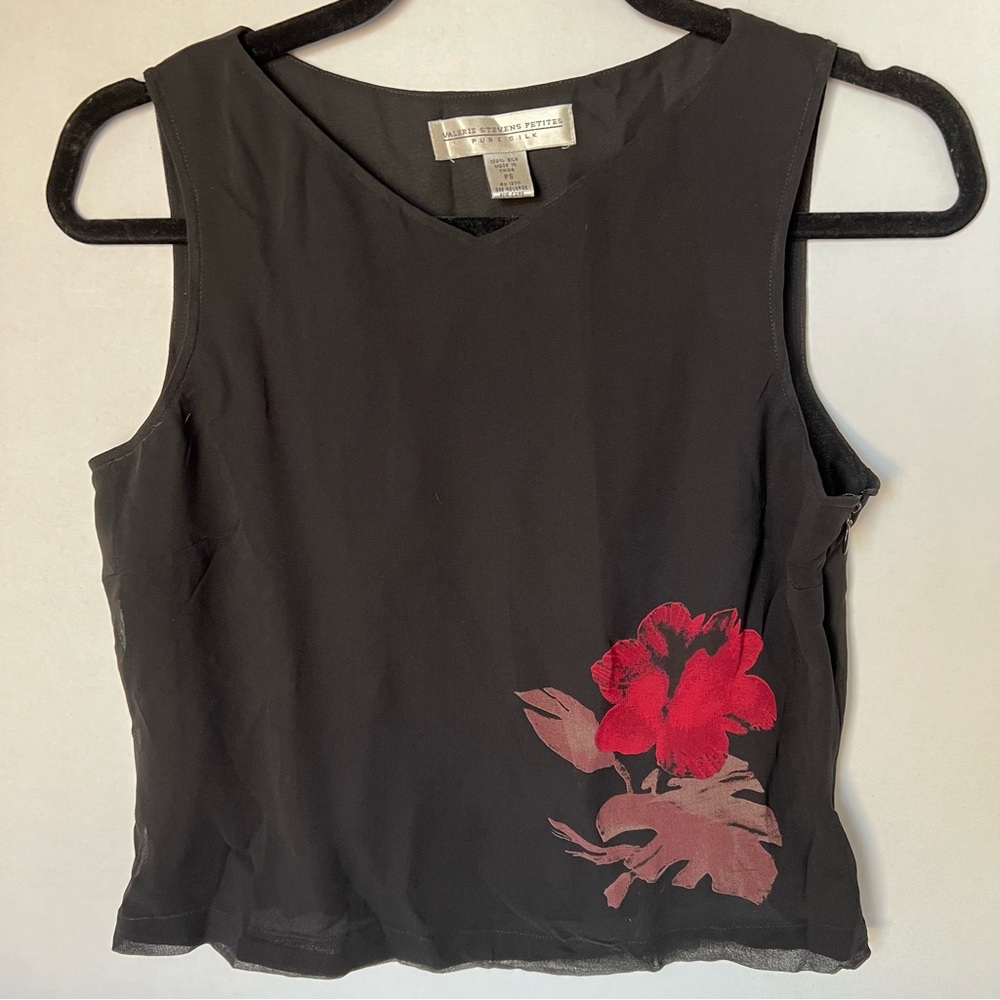 90s Black Floral Blouse